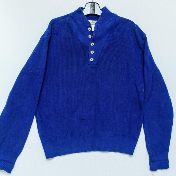 L.L. Bean Men's Large Blue Knit Button-Up Sweater Eclectic Grandpa Gorpcore - Picture 1 of 6